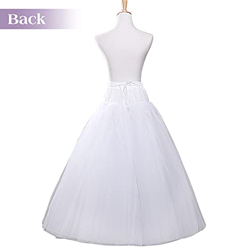 A-Line Hoopless Petticoat 4 Layers Floor Length Tulle Petticoat Crinoline Underskirt Slips For Bridal Wedding Dress, White-Hoopless #TOP6