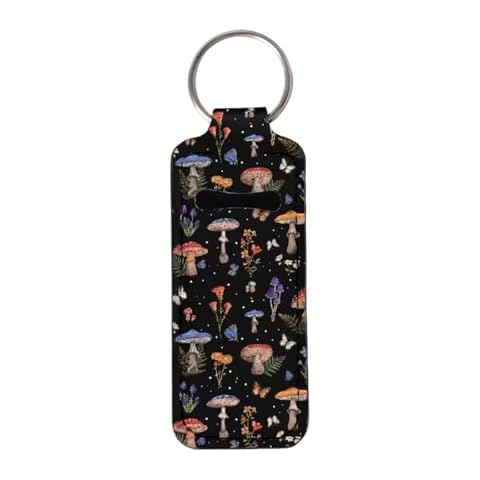 STUOARTE Mushroom Print Lip Balm Pouch Portable Lipstick Holder Keychain Clip-on Neoprene Car Keychain Chapstick Holder Keychain for Chapstick Tracker Saftguard Auto Accessories Cover