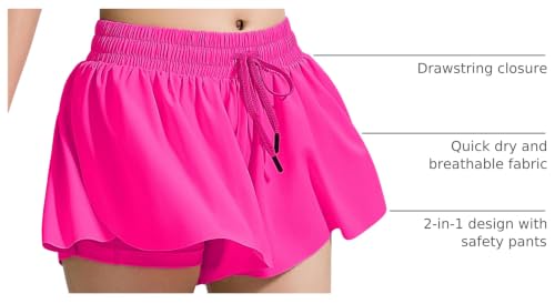 Image of BOOPH Girls Flowy Shorts Kids Athletic Butterfly Shorts with Pockets 2-in-1 | Running Tennis Sports Shorts for Girls 5-14 Years