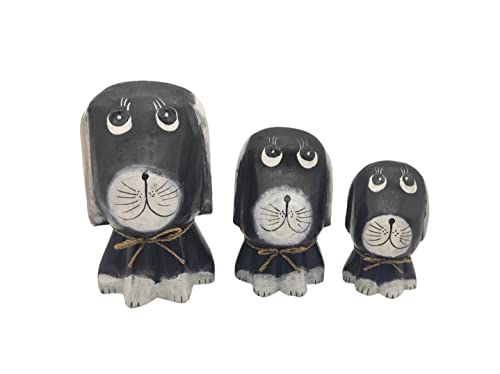 SusggO Set of 3 wooden dog figures, decorative dogs, dog figures, dog decoration, dogs, crafts, hand-carved, handmade - Image 2