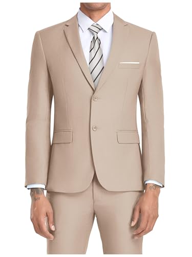 JPF Men's 2 Piece Slim Fit Suit Set, Two Button Solid Jacket Pants with Tie Suits for Men
