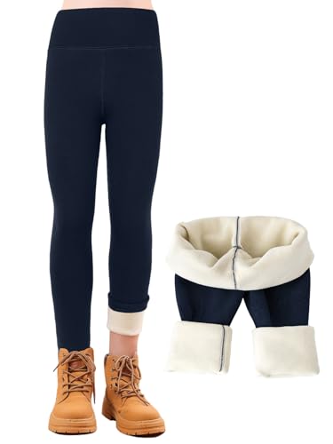 Kefiyis Leggins Termicos Niña Forro Polar Leggings Niña Largos Invierno Algodón Mallas Cintura Alta Calentitos Pantalon Azul 140
