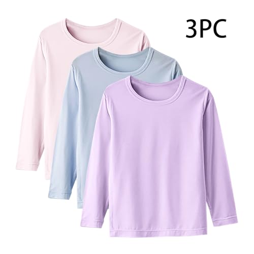 3 Pack Kids Long Sleeve Shirt Girls Boys Crewneck Tshirt Modal Cotton Tops Comfort Soft Shirts Basic Layering Tees4