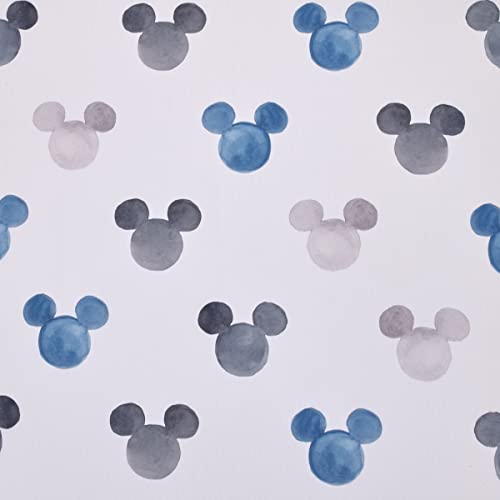 Image of Disney Mickey Mouse - Black, White and Blue Watercolor Mickey Ears Nursery Fitted Polyester Mini Crib Sheet