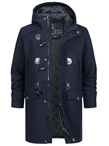 Indicode Herren Liam Dufflecoat | Wintermantel Wollmantel Herrenmantel Mantel für Männer Navy Mix, XL