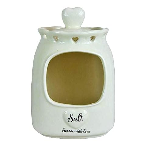 Salt Pig Cellar Pot Storage Container Ceramic Cream Heart Detail Cover