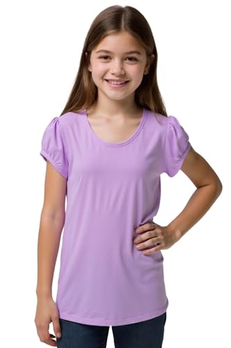 Image of Huata Girls Short Puff Sleeve Tee Basic T-Shirt 2 Packs Crewneck