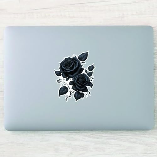 Image of 2pcs Gothic Black Rose Flower Car Decal 4.33 inchx5.51 inch, Waterproof, Aesthetic, Suitable for Car, Laptop, Wall, Window, Travel Extra Durable Vinyl |#DS10