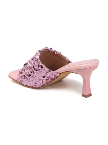 Image of ELLE Women's Sequin-Embellished Square-Toe Heeled Sandals