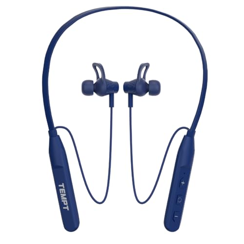 Image of TEMPT Rush X Neckband with 30 Hours of Playback Time, Vibration Alert, BT V5.2, 10mm Drivers with Copper Ring, Crystal Clear Sound (Blue)