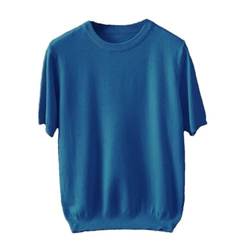 Generic Men's Merino Wool Sweater O-Neck Knitted T-Shirt Breathable Thin Short Sleeve Tees Solid Color Knitting Jumpers Tops