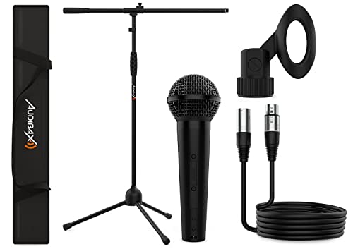 Microphone dynamique cardioïde Audibax avec pied perche et câble XLR
