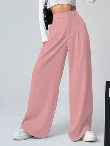 Image of Shasmi Women's Loose Mid Rise Solid, Pleated Trousers, Wide Leg Pocket Casual Long Korean Trousers Pant (146)