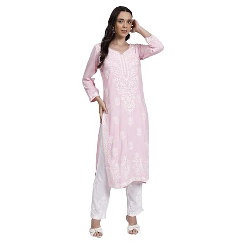 Image of Embroidered Chikan Kurta with pant ethnic Indian wear- Lucknow Chikankari, traditional chikankari