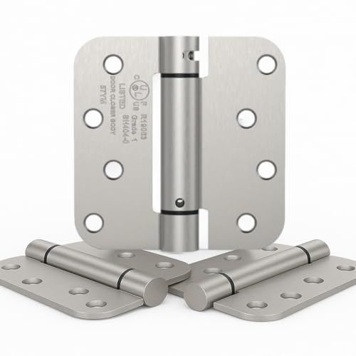 Self Closing Door Hinges 4 Inch Spring Hinge, 5/8" Radius Corners, Auto Close, Heavy Duty for Interior & Fire Rated Doors (3XPack Satin Nickel) by MAZENHARD - Used condition - Image 5