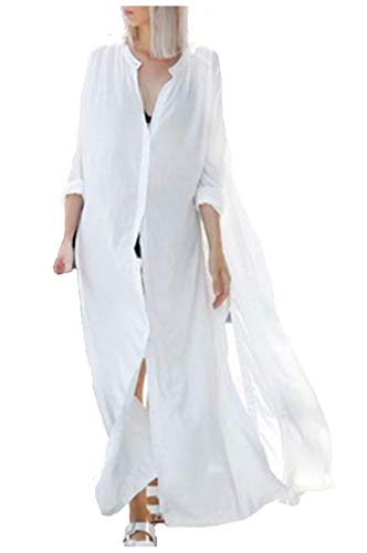 Wander Agio Womens Bikini Cover Ups Beach Casual Dress Coverup Swimsuits Long Cardigan Big Robe White 15