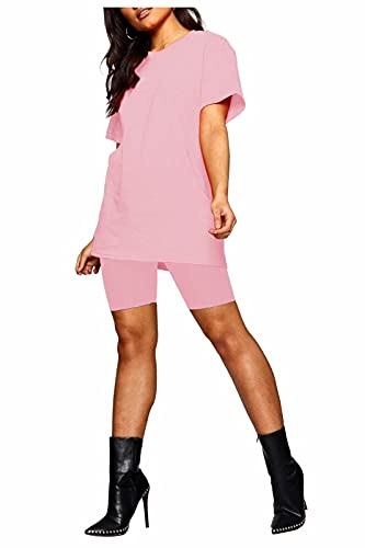 Ensemble co ord gym femme avec short cyclisme rose et t-shirt short set taille 8-10
