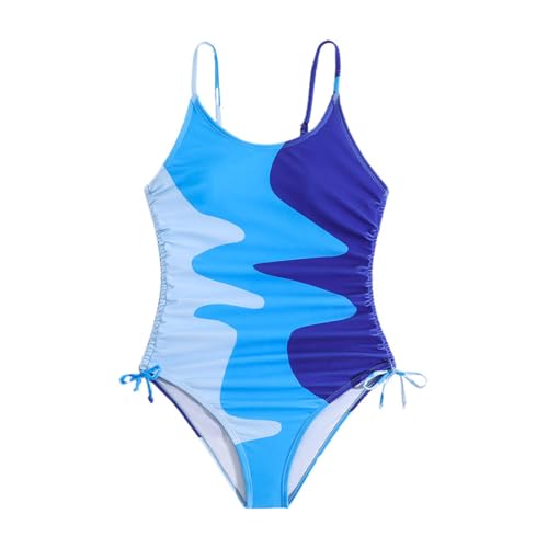 Girls' One Piece Swimsuit Drawstring Side Cute Colorblock Beach Swimwear Sports Bathing Suit