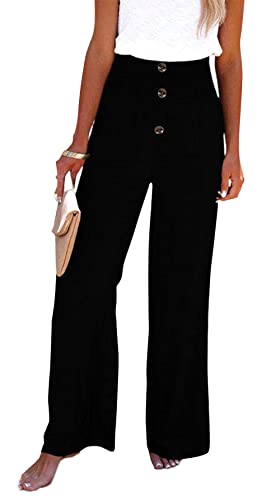 CHARTOU Women's Summer Smocked Waist Solid Loose Fit Wide-Leg Cotton Linen Palazzo Pants