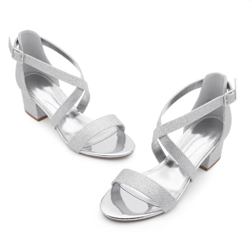 Image of Shoe Land SL-LESSA Women's Low Heels Open Toe Dress Heeled Sandals Cross Ankle Strap Chunky Block Short Heel Pumps Shoes for Office Prom Wedding Party