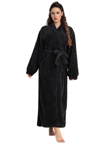 Image of Artfasion Womens Long Fleece Robe - Warm Soft Floor Length Flannel Bathrobes for Winter Thicker Long House Coat with Pockets