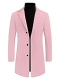 Lars Amadeus Men's Pink Trench Coat Slim Fit Winter Notched Lapel Single Breasted Long Jacket Overcoat Large Pink