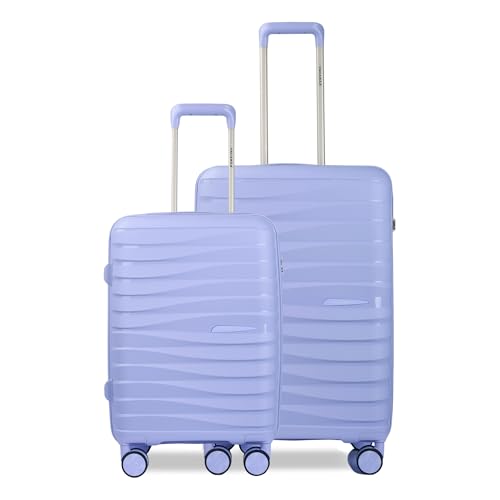 Image of Vacanza Series 2 Polypropylene Unbreakable Hard-Sided Cabin & Check-in Size Luggage Trolley Bag Set of 2 | Purple (55 & 65 cm)