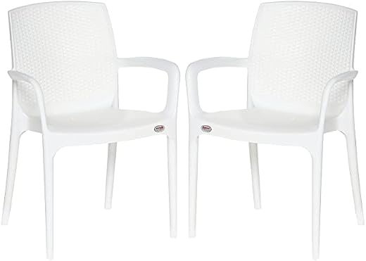 Supreme Texas Heavy Duty Armrest Plastic Chair for Home, Garden, Office, Indoor/Outdoor Use (Color: White; Qnt: 2 Pc.)