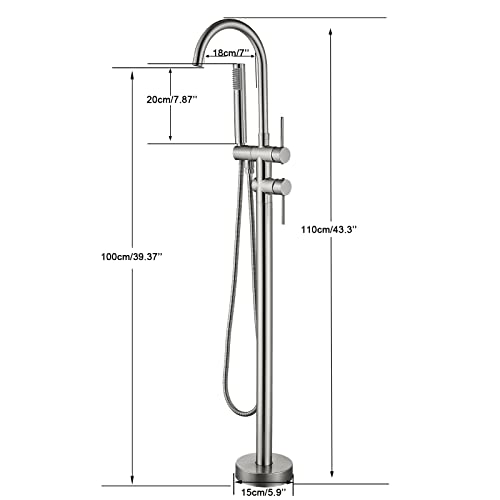 Freestanding Tub Fillers Brushed Nickel Floor Mounted Bathtub Faucets With Handheld Shower 360 Swivel Standing Spout High Flow Bathroom Metal Shower #TOP5