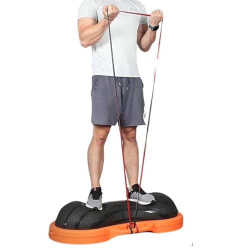 ABB INITIO GYM (A De Jure Fitness Brand) Half Peanut Balance Trainer Ball with Foot Pump & Resistance Bands for Full Body Workout – Bosu Ball, Half Balance Ball, 40 Inch, Black/Orange