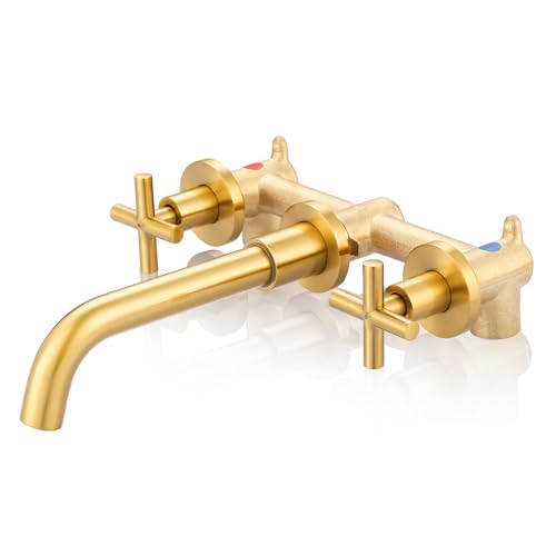 ARCORA Brushed Gold Wall Mount Faucet | Dual-Handle Vessel S