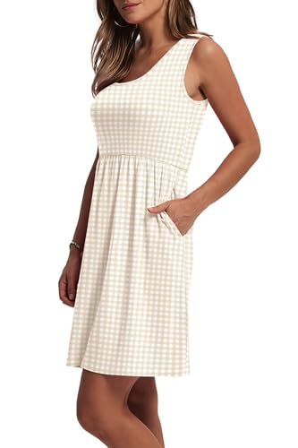 Image of WIHOLL Women's Summer Dress 2026 A-Line Sleeveless Casual Sundress with Pockets Floral /Solid