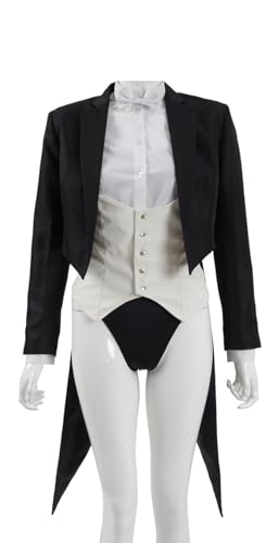 picmefee Womens Magician Zatana Cosplay Costume Zatana Magic Tailcoat Shirt Vest Fullset (Black-White, Large)