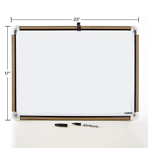 Bazic Magnetic Dry Erase Board Black Cork Framed 17" X 23", Marker Magnets, Whiteboard For Teacher Office School, 1-Pack #TOP1