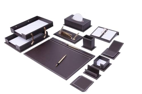 Organizadores de escritorio, accesorios de escritorio, organizador de escritorio de cuero, juego de escritorio de cuero regenerado, suministros de escritorio, 14 piezas (Brown)
