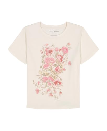 Lucky Brand Girls' Short Sleeve Graphic T-Shirt, Tagless Cotton Tee with Fun Designs