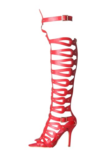 Image of Hanfike Knee High Sandals for Women Gladiator Cut Out Summer Roman Boots