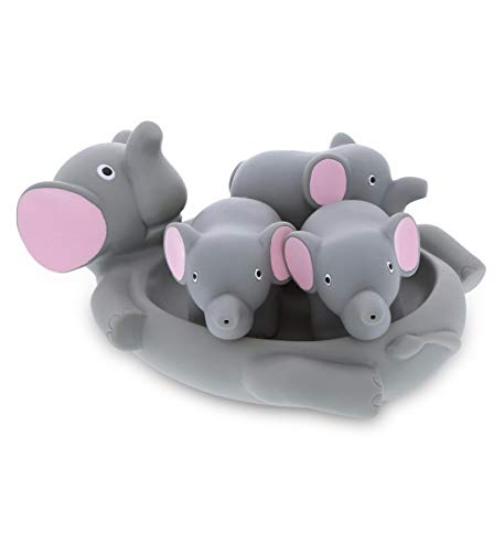 Image of DolliBu Elephant Family Animal Bath Squirters 4 Piece Bath Toy Set, Children Bath Toys for Bathtime & Water Fun, Girls & Boys Floating Rubber Squirt Toys, Pool Toys for Kids - Gray Elephant
