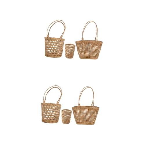 Balacoo 1 Set Multipurpose Straw Basket Decorative Woven Sundries Container with Lightweight Handle for Home Storage and Flower Display for Desktop Organization