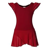 DANSHOW Collant de balé para meninas com saia de pétala de manga esvoaçante e laço nas costas, Borgonha, 6-8 Anos