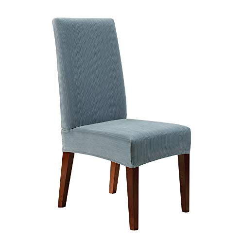 SureFit Stretch Pinstripe Short Dining Chair Slipcover in French Blue