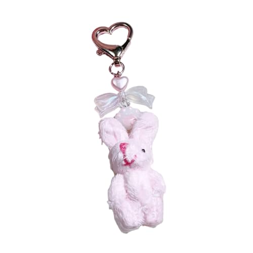 Cartoon Rabbit Keychain Plush Doll with Bowknot Detail, Pendant Keyring