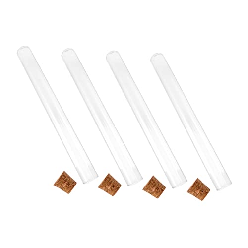 Ciieeo 4Pcs Transparent Glass Test Tubes with Cork Stoppers Flat Round Bottom Bottles for School Experiments Liquid Storage Crafts and