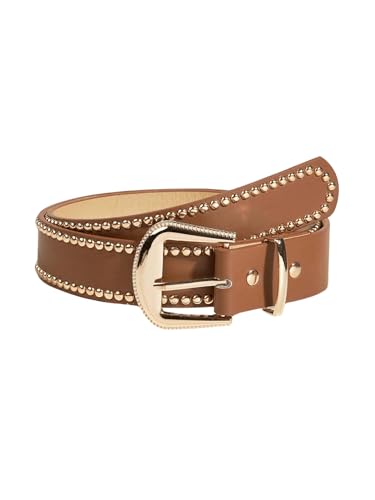 Verdusa Women's Studded PU Leather Belts Punk Waist Buckle Belt Brown suit waist size:29.5-33.5'