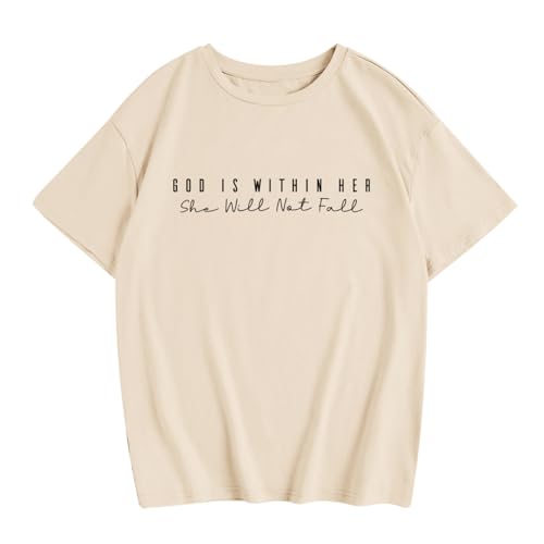 Girls Cute Christian Shirts God is Within Her T Shirt Kids Jesus Faith Bible Verse Graphic God Tees Tops2