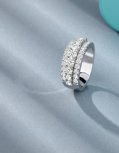 Moissanite Wedding Bands for Women, Round Cut D Color VVS1 anniversary Engagement Ring,S925 Sterling Silver with 18K White Gold Plated Promise Valentine Ring Valentine's Day Gift3