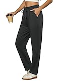 Litherday Pantalón Deportivo Mujer Algodón con Cintura Elástica y Cordón Pantalón Chándal Mujer Cómodo para Casa Deporte Yoga Running Gris Oscuro M