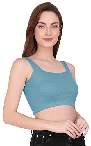 Image of THE BLAZZE 1044 Women's Cotton Basics Sexy Solid Square Neck Slim Sleeveless Saree Readymade Saree Bra Blouse Crop Top T-Shirt for Women