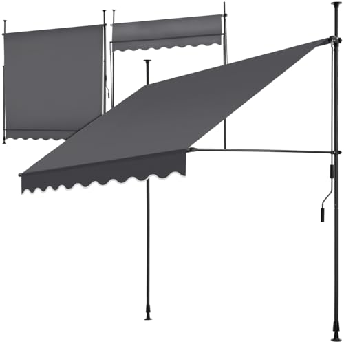 tectake® Klemmmarkise mit Handkurbel, Balkon Markise ohne Bohren, Markise höhenverstellbar, UV-beständig, wasserabweisend, Terrassenüberdachung, Sonnenschutz Terrasse & Balkon, 200 cm - schwarz/grau tectake® Klemmmarkise mit Handkurbel, Balkon Markise ohne Bohren, Markise höhenverstellbar, UV-beständig, wasserabweisend, Terrassenüberdachung, Sonnenschutz Terrasse & Balkon, 200 cm - schwarz/grau
