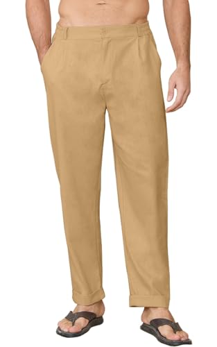 CheChury Pantalones de Lino Hombre Verano Pantalon de Jogging Pantalones Casuales Pants con Bolsillos Pantalones Holgados Transpirables Pantalones Rectos Pantalon Cómodos y Ligeros Pantalones de Playa